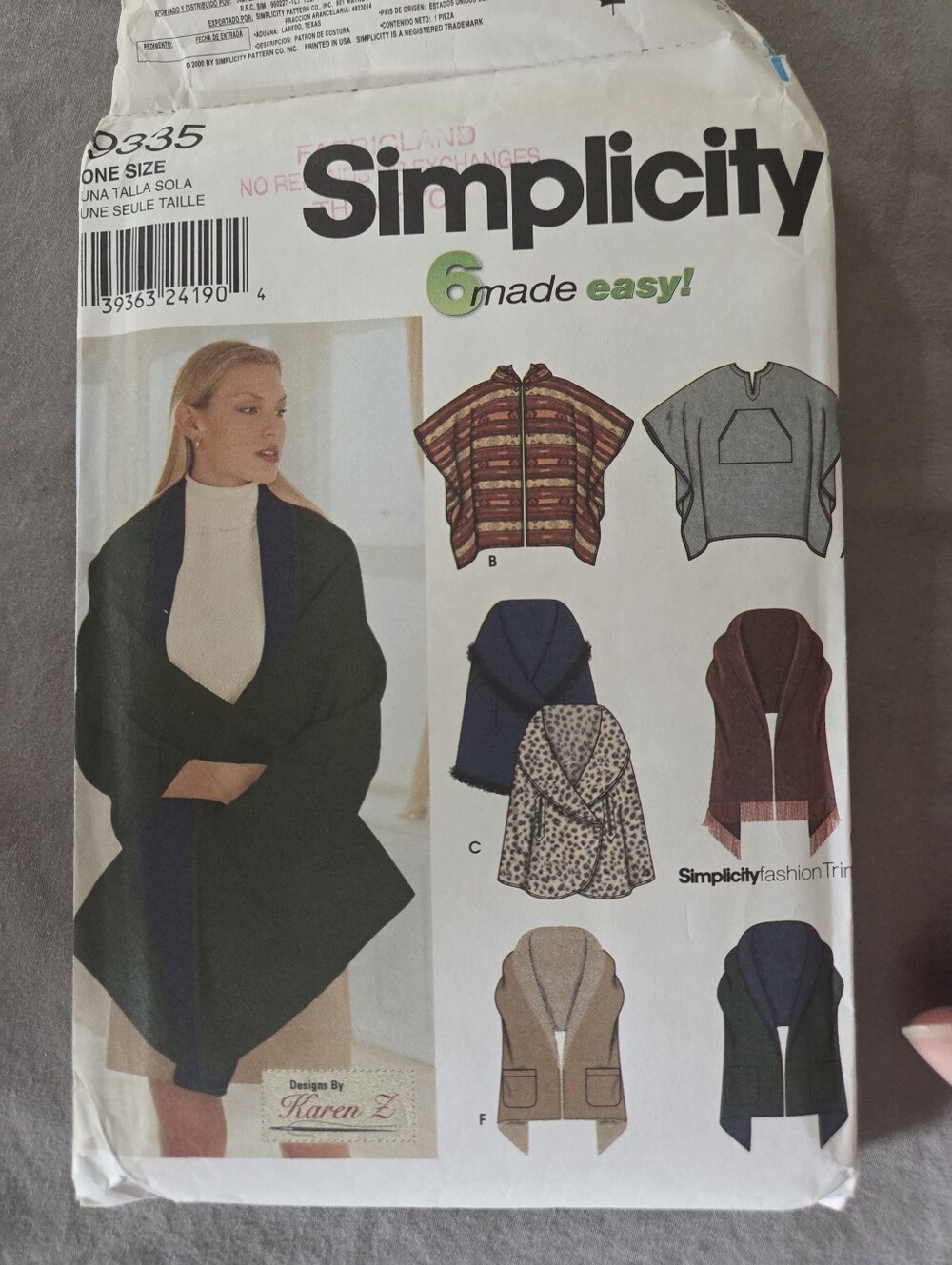 Simplicity 9335 Poncho and Wrap Sewing Pattern